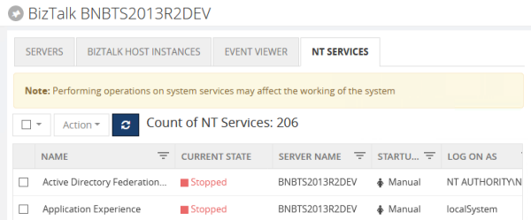 NT Services Operation in BizTalk and SQL Servers