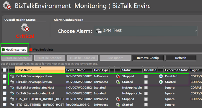 BizTalk Host Instances Monitoring - Positive Screen