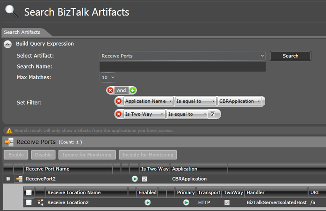 Search and Action on BizTalk Receive Port