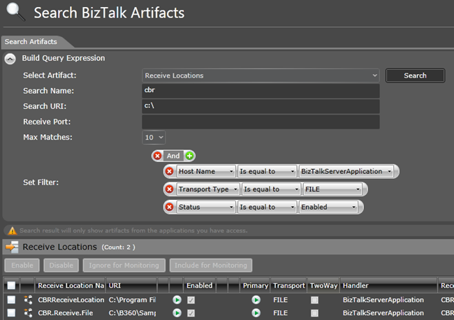 Search and Action on BizTalk Receive Location