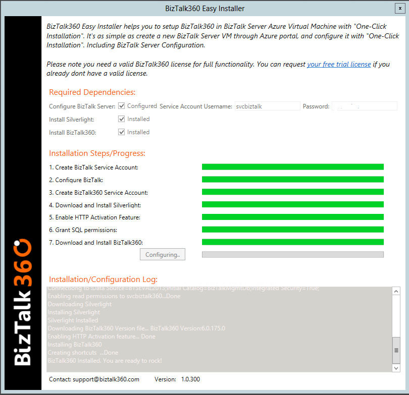 BizTalk360 Easy Installer Successful