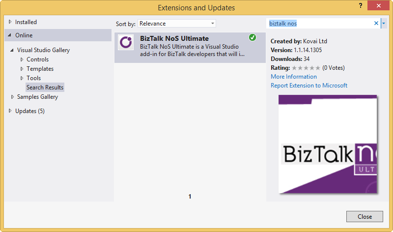 BizTalkBizTalk NoS Ultimate - Visual Studio Extensions and Updates