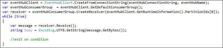 Azure Event Hubs - Consume events - EventHubReceiver - code sample