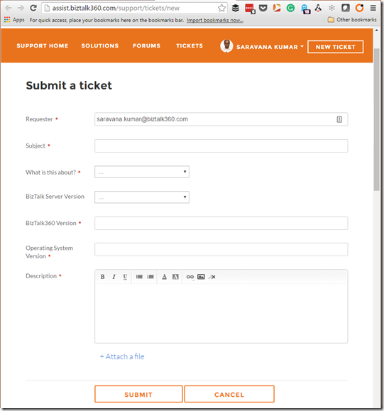 BizTalk360 Google Chrome Extension - Submit a Support Ticket