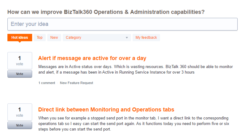 Feedback Link for BizTalk Support Portal