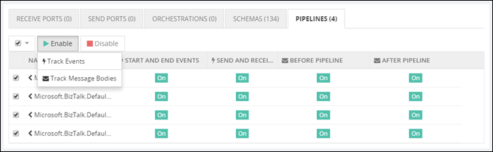 BizTalk360 - Bulk Tracking Actions for Pipelines