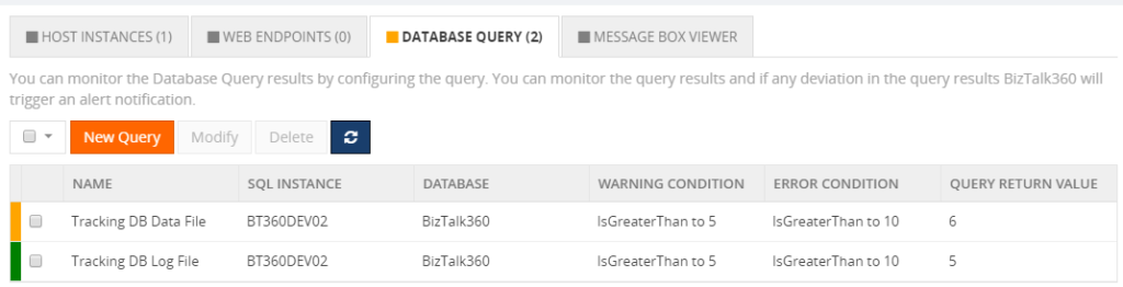 DatabaseQuery - monitor biztalk database files