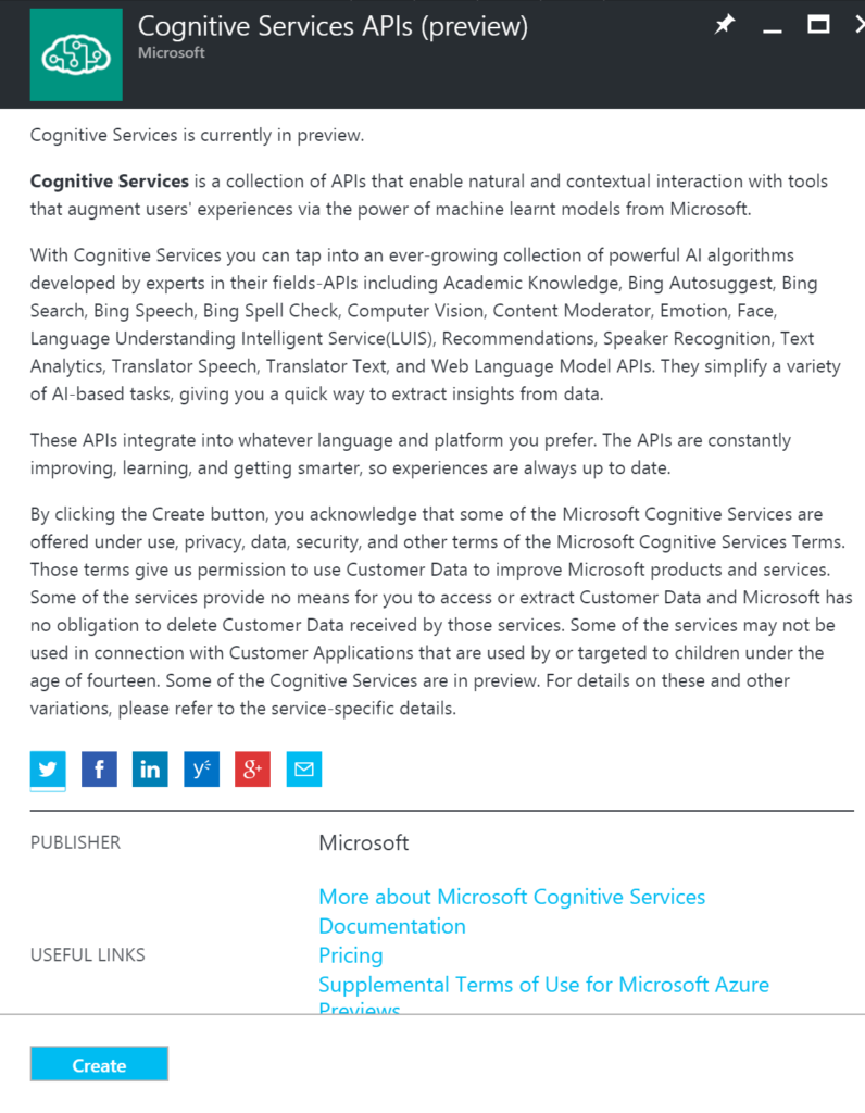 Cognitive Services Preview - serverless integration