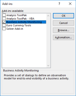 BizTalk Server 2016- Enabling BAM Add-In for Excel 2016 Business Activity Monitoring
