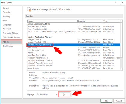 BizTalk Server 2016- Enabling BAM Add-In for Excel 2016 options