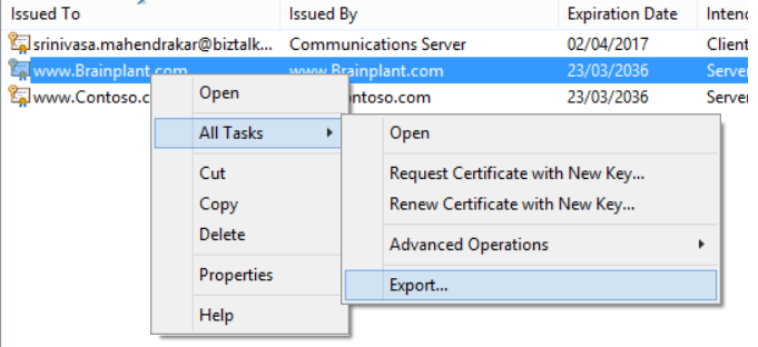 exporting certificates to a key file