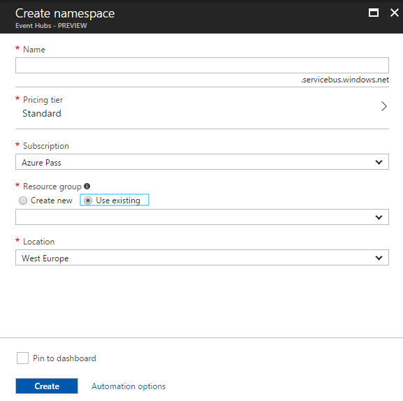 Create Event Hubs under your Azure Subscription