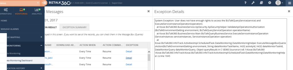 User permission exception for suspended instances