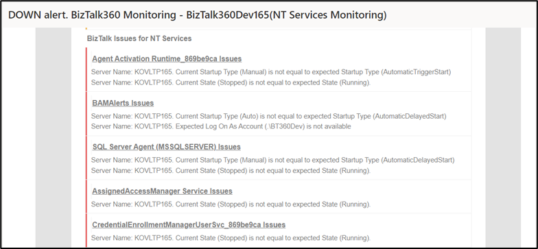 Windows NT services monitoring