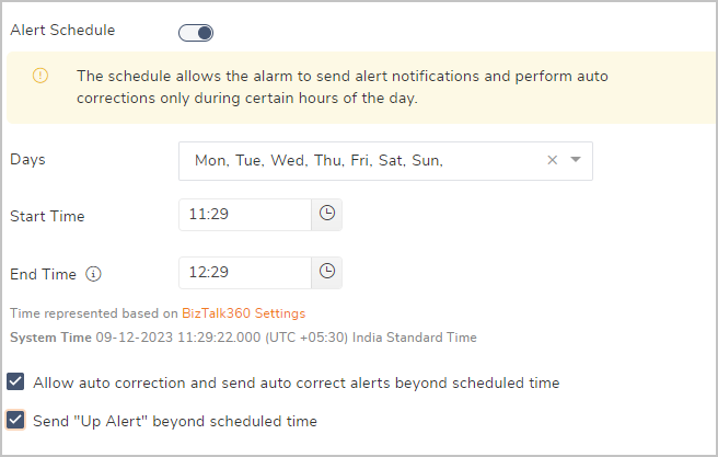 BizTalk360 Monitoring schedule