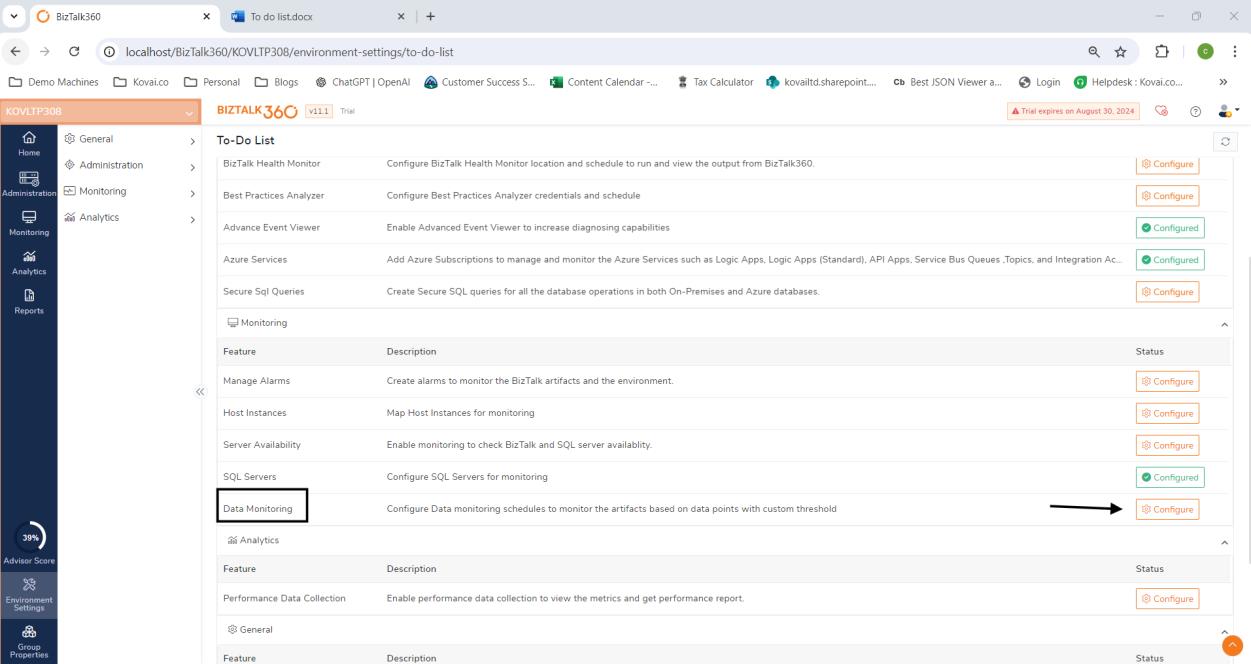 Data Monitoring to do list